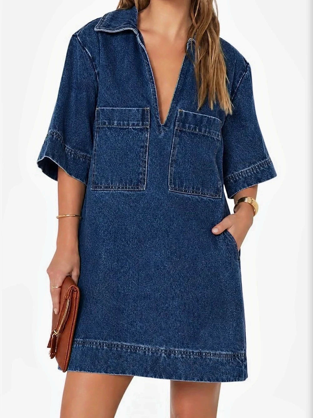 Denim Mini Dress in Blue Like New